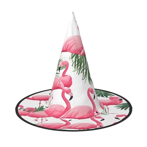KFRXXZQB Halloween-Hut mit Flamingo-Blumen-Druck, volle Abdeckung, verstaubare Hexen-Kopfbedeckung für Festivals, Larp und Partys, 2 Stück von KFRXXZQB