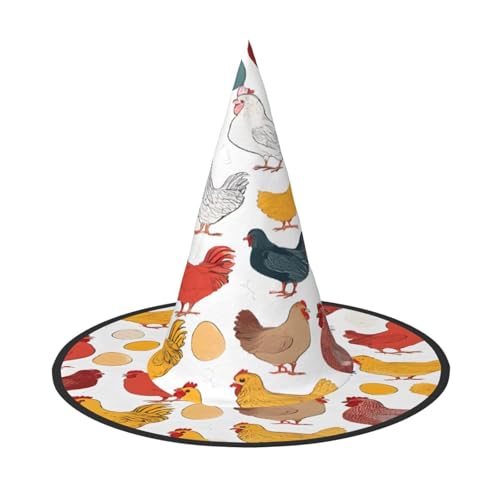 KFRXXZQB Halloween-Hut mit Hühnermuster, volle Abdeckung, verstaubare Hexen-Kopfbedeckung für Festivals, Larp und Partys, 2 Stück von KFRXXZQB