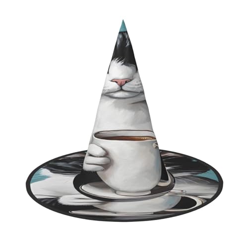 KFRXXZQB Halloween-Hut mit Katzendruck, volle Abdeckung, verstaubare Hexen-Kopfbedeckung für Festivals, Larp und Partys, 2 Stück von KFRXXZQB
