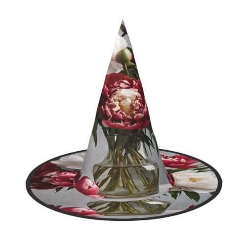 KFRXXZQB Halloween-Hut mit Pfingstrosenblüten, volle Abdeckung, verstaubare Hexen-Kopfbedeckung für Festivals, Larp und Partys, 2 Stück von KFRXXZQB