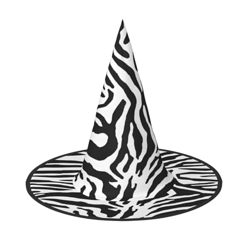 KFRXXZQB Halloween-Hut mit Zebramuster, volle Abdeckung, verstaubare Hexen-Kopfbedeckung für Festivals, Larp und Partys, 1 Stück von KFRXXZQB