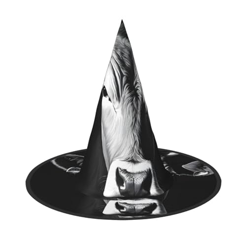 KFRXXZQB Halloween-Hut mit schwarz-weißem Kuh-Druck, volle Abdeckung, verstaubare Hexen-Kopfbedeckung für Festivals, Larp und Partys, 2 Stück von KFRXXZQB