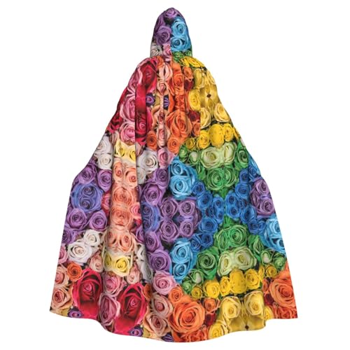 KFRXXZQB Halloween-Umhang für Erwachsene, Regenbogen-Blumen-Druck, verstellbarer Kapuzenumhang für Partys, Gothic-Events und Festivals, maschinenwaschbar von KFRXXZQB