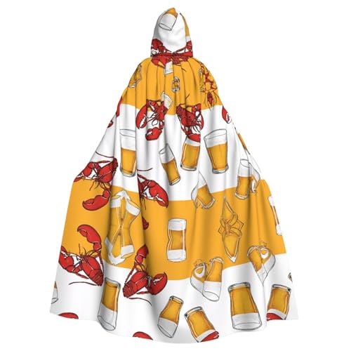 KFRXXZQB Halloween-Umhang mit Bier- und Krebsmuster, bedruckter Halloween-Umhang für Erwachsene, verstellbarer Kapuzenumhang für Partys, Gothic-Events und Festivals, maschinenwaschbar von KFRXXZQB