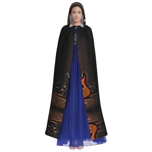 KFRXXZQB Halloween-Umhang mit Gitarre, Bass, Musikinstrumente, bedruckt, Erwachsene, verstellbarer Kapuzenumhang für Partys, Gothic-Events und Festivals, maschinenwaschbar von KFRXXZQB