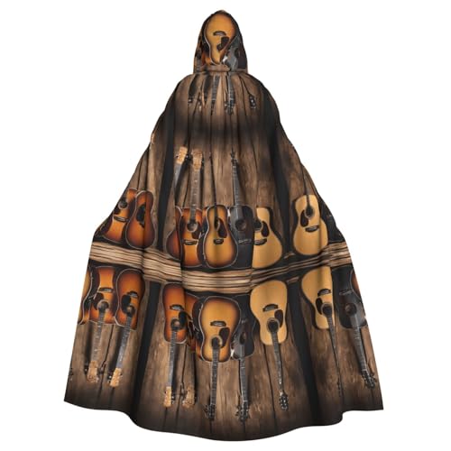 KFRXXZQB Halloween-Umhang mit Gitarre, Bass, Musikinstrumente, bedruckt, Erwachsene, verstellbarer Kapuzenumhang für Partys, Gothic-Events und Festivals, maschinenwaschbar von KFRXXZQB