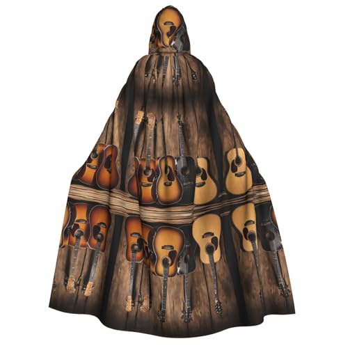 KFRXXZQB Halloween-Umhang mit Kapuze, für Gitarre, Bass, Musik, Musikinstrumente, bedruckt, Gothic-Umhang für Festivals, Larp-Events und Motto-Partys, mit maschinenwaschbarem Stoff von KFRXXZQB