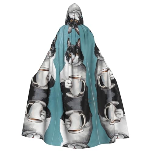 KFRXXZQB Halloween-Umhang mit Katzenmotiv für Erwachsene, verstellbarer Kapuzenumhang für Partys, Gothic-Events und Festivals, maschinenwaschbar von KFRXXZQB