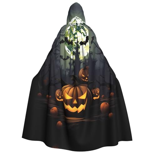 KFRXXZQB Halloween-Umhang mit Mondfledermaus-Kürbis-Druck, Erwachsenen-Halloween-Umhang mit Kapuze, vollständiger Druck, Gothic-Umhang für Festivals, Larp-Events und Themenpartys, mit von KFRXXZQB