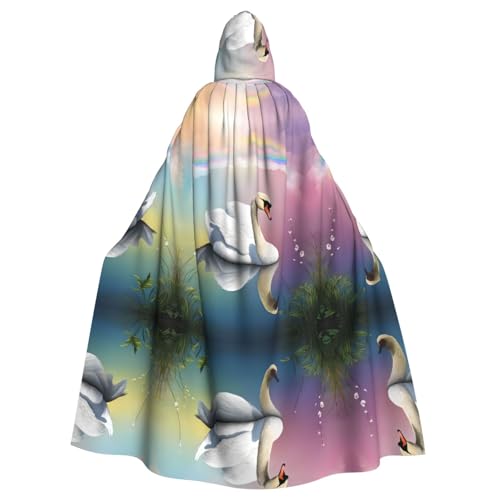KFRXXZQB Halloween-Umhang mit weißem Schwan-Druck, verstellbarer Kapuzenumhang für Partys, Gothic-Events und Festivals, maschinenwaschbar von KFRXXZQB