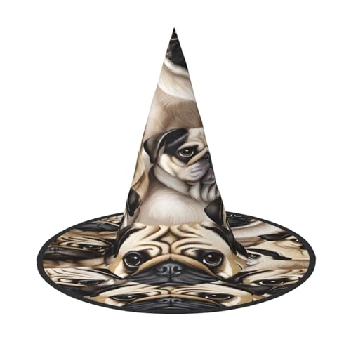 KFRXXZQB Imagen De Pug Halloween-Hut mit voller Abdeckung, verstaubare Hexen-Kopfbedeckung für Festivals, Larp und Partys, 2 Stück von KFRXXZQB