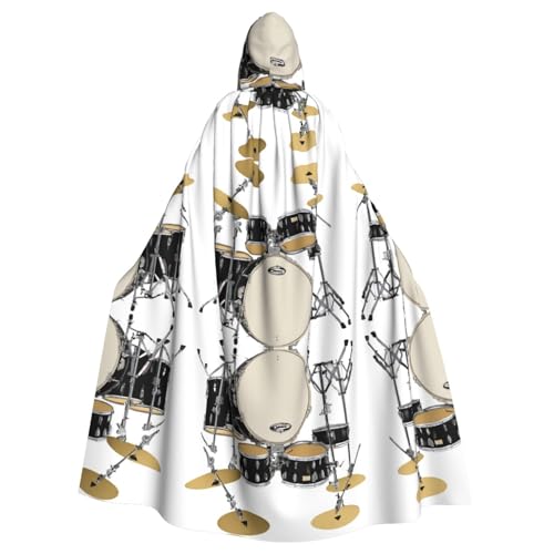 KFRXXZQB Jazz Drum – bedruckter Halloween-Umhang für Erwachsene – verstellbarer Kapuzenumhang für Partys, Gothic-Events und Festivals, maschinenwaschbar von KFRXXZQB