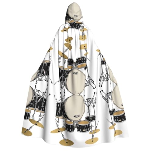 KFRXXZQB Jazz Drum – bedruckter Halloween-Umhang mit Kapuze für Erwachsene, Gothic-Umhang für Festivals, Larp-Events und Themenpartys, mit maschinenwaschbarem Stoff von KFRXXZQB