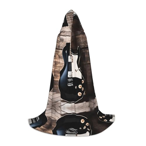 KFRXXZQB Kapuzenumhang mit Musikgitarre, verstellbarer bedruckter Umhang für Halloween, Schultheater und Kostüme, Größe L von KFRXXZQB