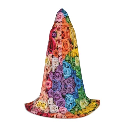 KFRXXZQB Kapuzenumhang mit Regenbogenblumen-Druck, verstellbar, bedruckt, für Halloween, Veranstaltungen, Schultheater und Kostüme, Größe S von KFRXXZQB