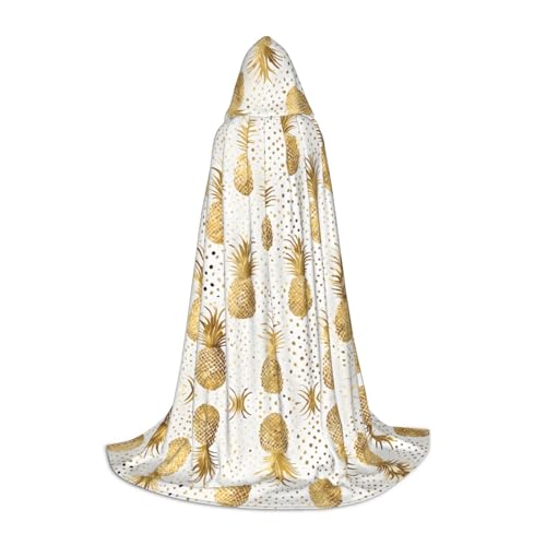 KFRXXZQB Kapuzenumhang mit goldenem Glitzer-Ananas-Druck, verstellbarer bedruckter Umhang für Halloween-Events, Schultheater und Kostüme, Größe M von KFRXXZQB
