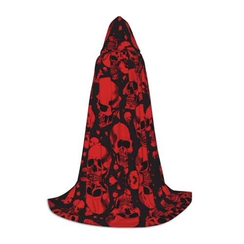 KFRXXZQB Kapuzenumhang mit rotem Totenkopf, verstellbarer bedruckter Umhang für Halloween, Schultheater und Kostüme, Größe L von KFRXXZQB