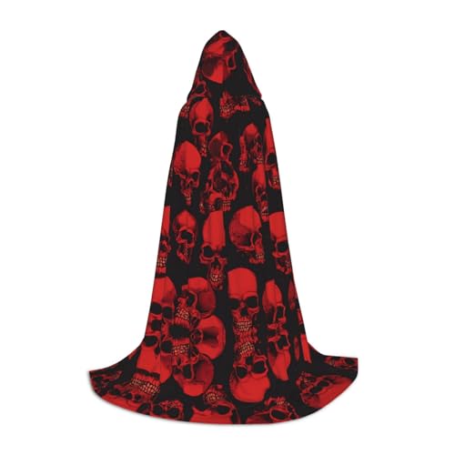 KFRXXZQB Kapuzenumhang mit rotem Totenkopf, verstellbarer bedruckter Umhang für Halloween, Schultheater und Kostüme, Größe M von KFRXXZQB