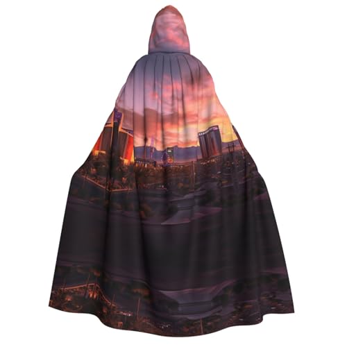 KFRXXZQB Las Vegas Sonnenuntergang – Erwachsenen-Halloween-Umhang mit Kapuze – vollständiger Druck, Gothic-Umhang für Festivals, Larp-Events und Motto-Partys, mit maschinenwaschbarem Stoff von KFRXXZQB