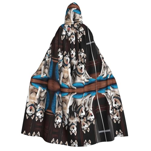 KFRXXZQB Lovely Husky – Halloween-Umhang mit Kapuze für Erwachsene, vollständiger Druck, Gothic-Umhang für Festivals, Larp-Events und Themenpartys, mit maschinenwaschbarem Stoff von KFRXXZQB