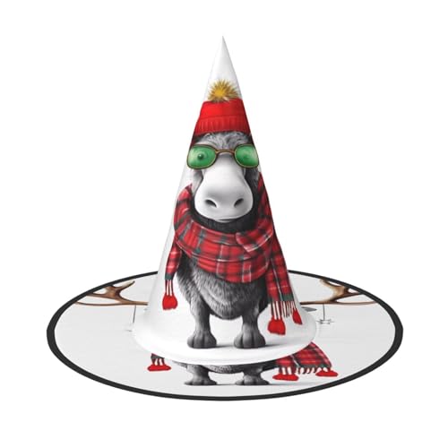 KFRXXZQB Lustiger Weihnachtselch-Druck, volle Abdeckung, Halloween-Hut – verstaubare Hexen-Kopfbedeckung für Festivals, Larp und Partys, 1 Stück von KFRXXZQB