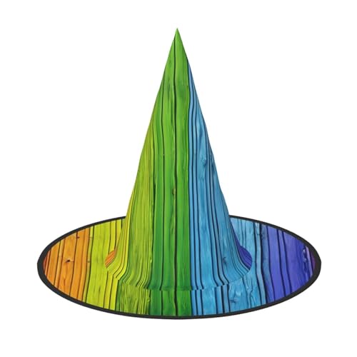 KFRXXZQB Regenbogenfarbener Holzhintergrund, Druck, volle Abdeckung, Halloween-Hut, verstaubare Hexen-Kopfbedeckung für Festivals, Larp und Partys, 1 Stück von KFRXXZQB