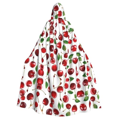 KFRXXZQB Rote Kirschen – bedruckter Halloween-Umhang für Erwachsene – verstellbarer Kapuzenumhang für Partys, Gothic-Events und Festivals, maschinenwaschbar von KFRXXZQB