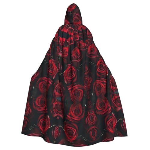 KFRXXZQB Rote und schwarze Rose – Halloween-Umhang für Erwachsene – verstellbarer Kapuzenumhang für Partys, Gothic-Events und Festivals, maschinenwaschbar von KFRXXZQB
