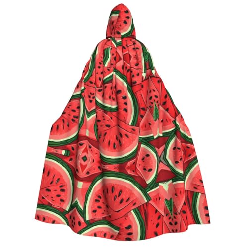 KFRXXZQB Roter Wassermelonen-Aufdruck, Halloween-Umhang mit Kapuze für Erwachsene, Gothic-Umhang für Festivals, Larp-Events und Themenpartys, mit maschinenwaschbarem Stoff von KFRXXZQB