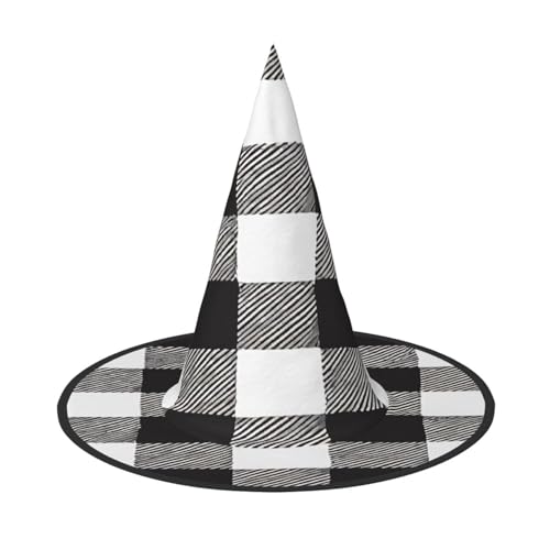 KFRXXZQB Schwarz-weißes Karomuster, volle Abdeckung, Halloween-Hut – verstaubare Hexen-Kopfbedeckung für Festivals, Larp und Partys, 2 Stück von KFRXXZQB