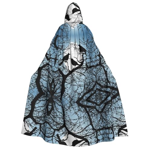 KFRXXZQB Schwarzer Krähenvögel – Erwachsenen-Halloween-Umhang mit Kapuze – vollständiger Druck, Gothic-Umhang für Festivals, Larp-Events und Motto-Partys mit maschinenwaschbarem Stoff von KFRXXZQB