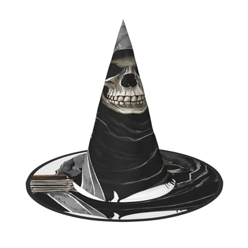KFRXXZQB Sensenmann – bedruckter Halloween-Hut – verstaubare Hexen-Kopfbedeckung für Festivals, Larp und Partys, 1 Stück von KFRXXZQB