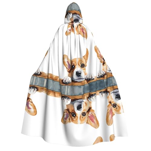KFRXXZQB Süßer Corgi-Aufdruck, Halloween-Umhang mit Kapuze für Erwachsene, Gothic-Umhang für Festivals, Larp-Events und Themenpartys, mit maschinenwaschbarem Stoff von KFRXXZQB