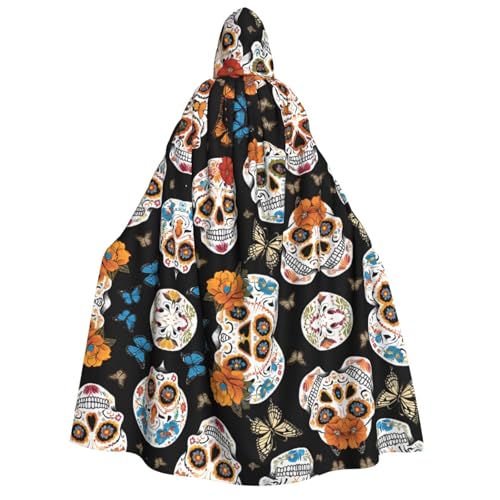 KFRXXZQB Sugar Skulls – Halloween-Umhang mit Kapuze für Erwachsene, vollständiger Druck, Gothic-Umhang für Festivals, Larp-Events und Themenpartys, mit maschinenwaschbarem Stoff von KFRXXZQB