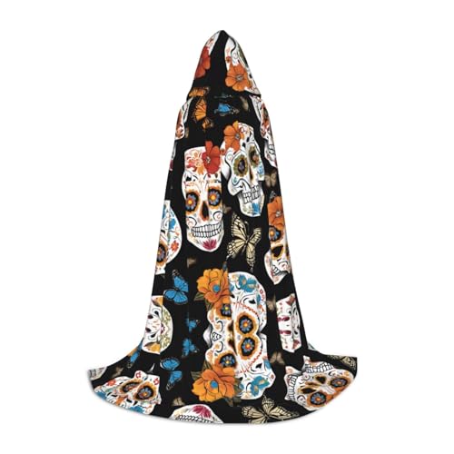 KFRXXZQB Sugar Skulls Kapuzenumhang für Jugendliche, verstellbar, bedruckt, für Halloween, Veranstaltungen, Schultheater und Kostüme, Größe S von KFRXXZQB