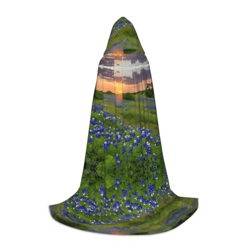 KFRXXZQB Texas Bluebonnets Scenery Kapuzenumhang für Jugendliche, verstellbarer bedruckter Umhang für Halloween-Events, Schultheater und Kostüme, Größe M von KFRXXZQB