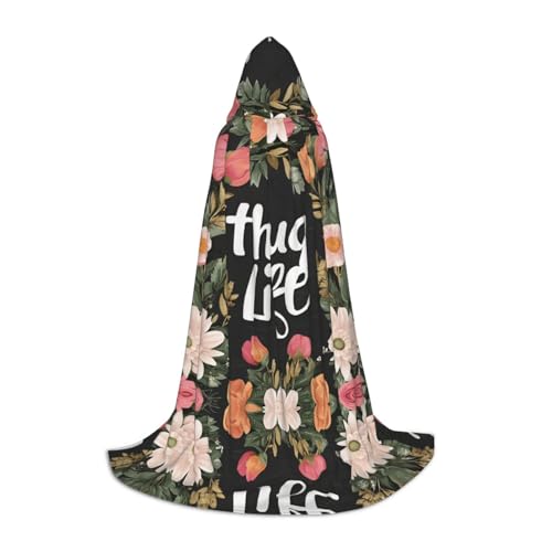 KFRXXZQB Thug Life Kapuzenumhang mit Blumenmuster, verstellbar, bedruckt, für Halloween, Schultheater und Kostüme, Größe S von KFRXXZQB