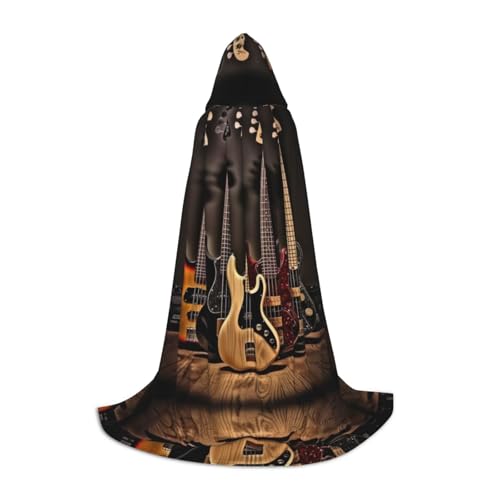 KFRXXZQB Umhang mit Kapuze für Gitarre, Bass, Musik, Musikinstrumente, bedruckt, verstellbar, bedruckt, für Halloween, Schultheater und Kostüme, Größe L von KFRXXZQB