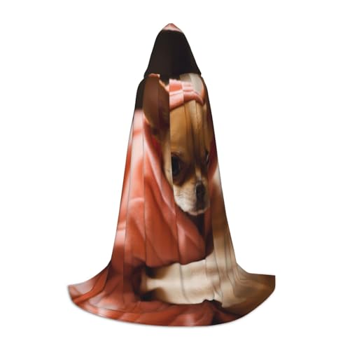 KFRXXZQB Umhang mit Kapuze für Jugendliche mit depressivem Chihuahua-Druck, verstellbar, bedruckt, für Halloween, Veranstaltungen, Schultheater und Kostüme, Größe L von KFRXXZQB