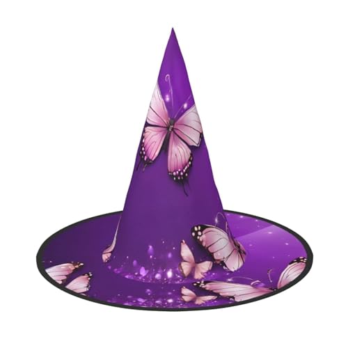 KFRXXZQB Violette Schmetterlinge, bedruckt, volle Abdeckung, Halloween-Hut, verstaubare Hexen-Kopfbedeckung für Festivals, Larp und Partys, 1 Stück von KFRXXZQB