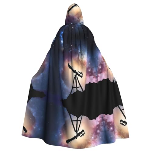 KFRXXZQB Weltraum-Galaxie mit Teleskop-Druck, Halloween-Umhang für Erwachsene, verstellbarer Kapuzenumhang für Partys, Gothic-Events und Festivals, maschinenwaschbar von KFRXXZQB