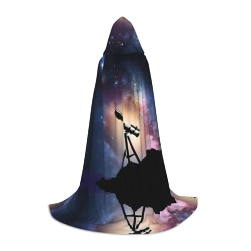 KFRXXZQB Weltraum-Galaxie mit Teleskop-Druck, Jugend-Kapuzenumhang – verstellbarer bedruckter Umhang für Halloween-Events, Schultheater und Kostüme, Größe M von KFRXXZQB