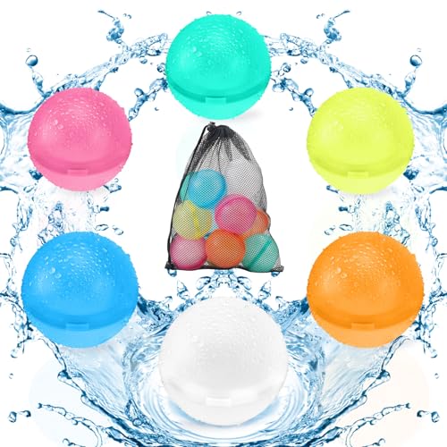 6 Stück Wasserbomben Wiederverwendbar Selbstschließend, Wasserbomben Magnetisch mit 1 Mesh Bag, Eine Sekunde Schnellfüller Wasserballons Set für Wasserspielzeug Pool Spielzeug Strandspielzeug von KGC