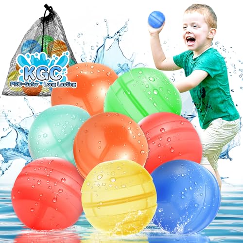 8 Stück Silikon Wasserbomben Wasserballons Wiederverwendbar Mit 1 Mesh Bag, Reusable Water Balloons für Sommer, Pool, Strand, Garten, Outdoor von KGC
