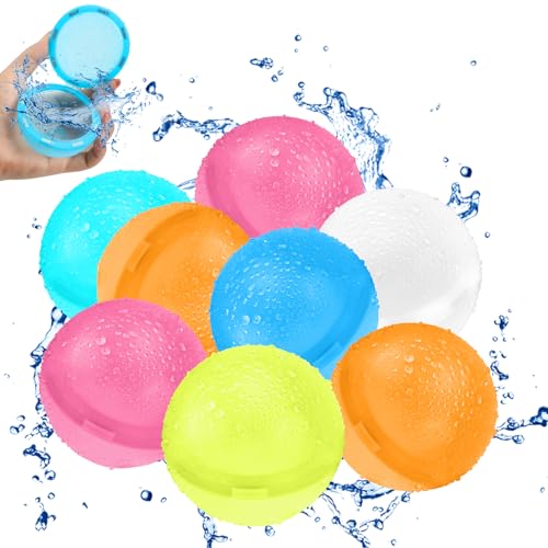 8 Stück Wasserbomben Wiederverwendbar Selbstschließend, Wasserbomben Magnetisch mit 1 Mesh Bag, Eine Sekunde Schnellfüller Wasserballons Set für Wasserspielzeug Pool Spielzeug Strandspielzeug von KGC