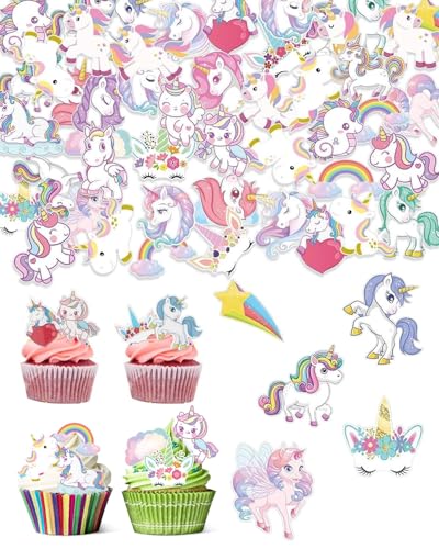 KGDUYC 80 Stück Einhorn Tortendeko,Einhorn Cupcake Deko,Einhorn Kuchendeko,Einhorn Cake Topper,Tortendeko Mädchen,Einhorn Muffin Deko,für Geburtstagsfeiern Jeden Alters Hochzeitsparty von KGDUYC