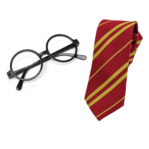 KGDUYC Krawatten für Jungen,Kostüme für Kinder,Zauberer-Kostüm-Krawatte, Halloween, schwarze runde Brille, Kunststoff-Linsenlose Brille, Zauberer-Kostüm-Zubehör für Erwachsene und Kinder von KGDUYC