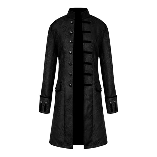 Herren Jacke Frack Mittelalter Gothic Steampunk Gehrock Mantel Halloween Karneval Cosplay Kostüm (as3, age, free_size, Schwarz, M) von KGIHPC