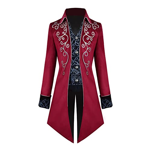 KGIHPC Herren Vintage viktorianischen Gothic Frack Viking Renaissance Mittelalter Renaissance Steampunk Jacke Halloween Kostüme (Rot, XL) von KGIHPC