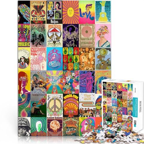 1000-Teile-Puzzle für Erwachsene “Hippie-Patchwork-Kunst - 副本” Aus Holz，ab 14 Jahren Perfekte Dekoration Wichtelgeschenke。Größe：50x75cm/19.6x29.5Zoll von KGUHVFTK